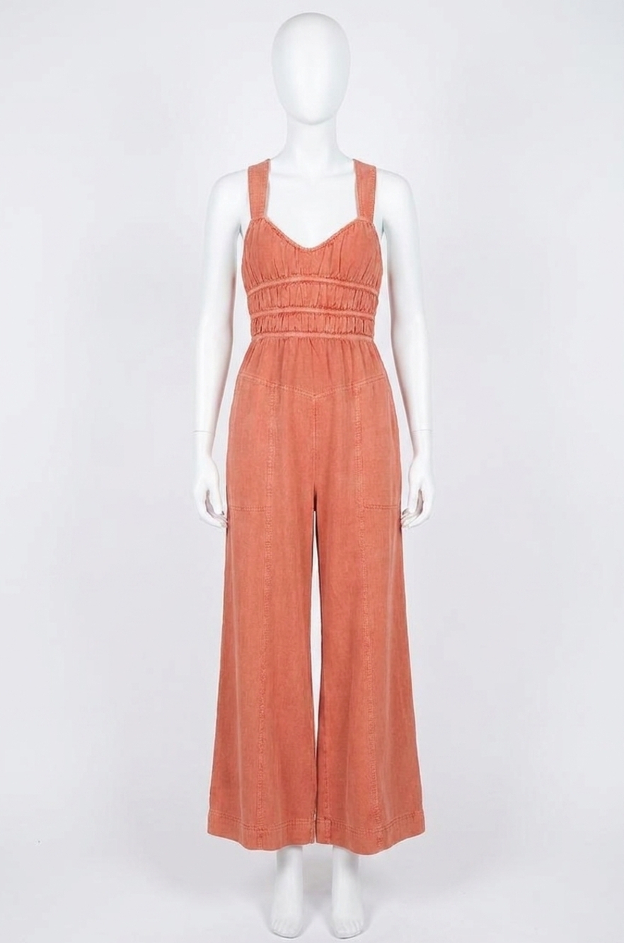 NEW FREE PEOPLE after all ruched one-piece in cinnamon girl